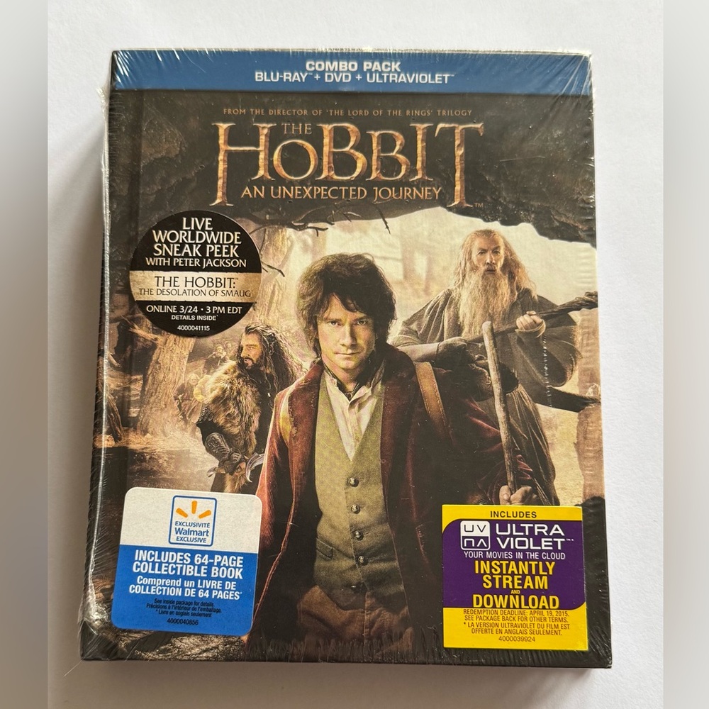 The Hobbit An Unexpected Journey Combo Pack Blu-Ray DVD Ultraviolet / New / 2013